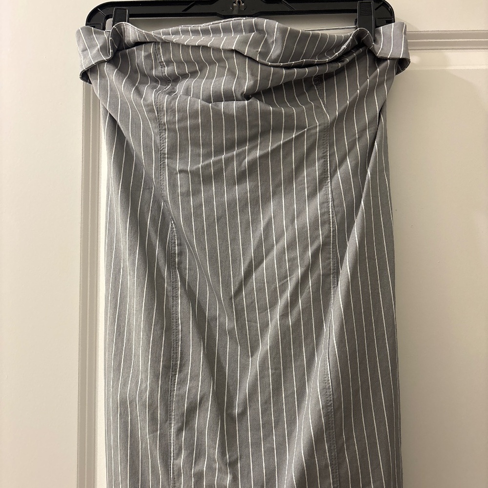 H&M White Pin-Striped Strapless Dress